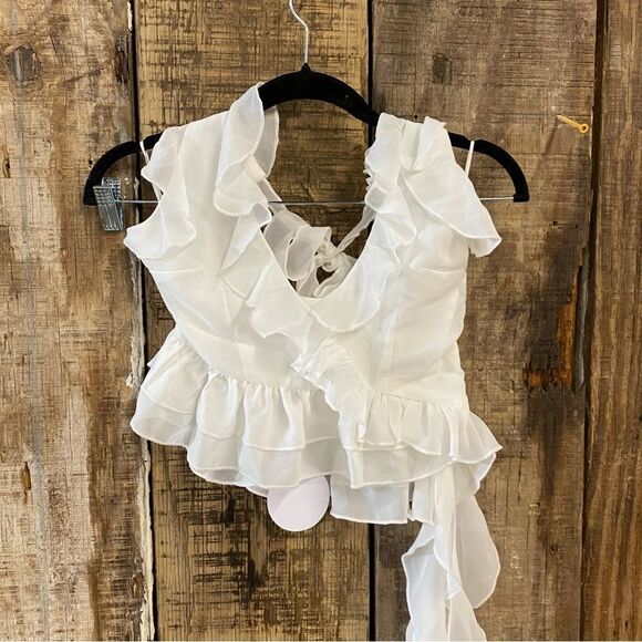 NWT More To Come Valerie Ruffle Top White chiffon jellyfish blouse Revolve XXS - Picture 14 of 14